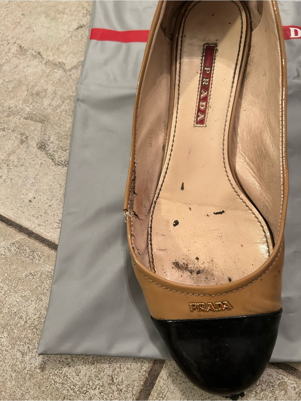 Prada Cap-Toe worn ballet Flats — Tan and Black - Picture 2 of 8